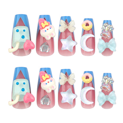 Sweet three-dimensional cartoon star moon manicure summer wind Press on nails piece cute cartoon rabbit Press on armor｜365nails