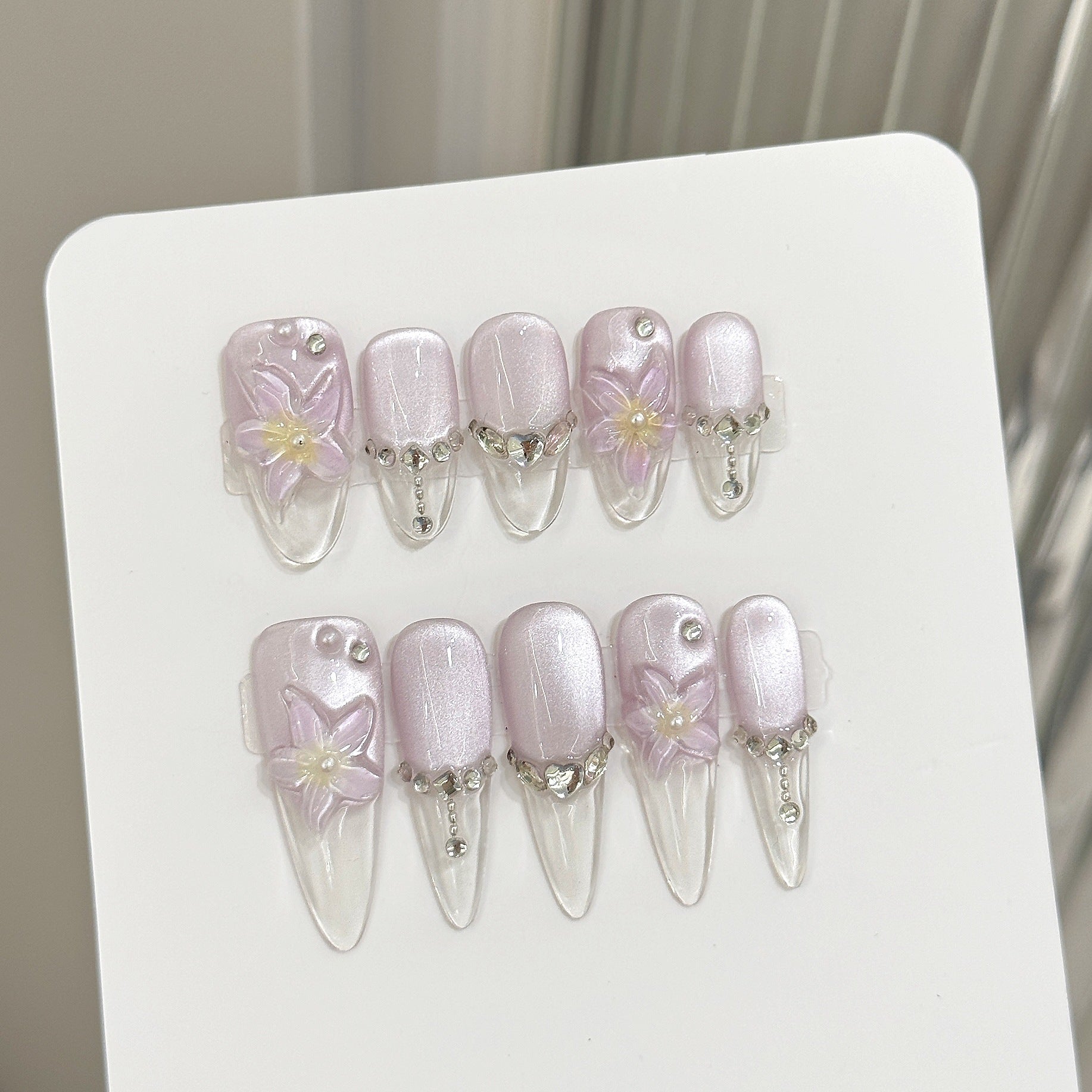 365nails: "Lilac Dream" – 3D Floral Butterfly Handmade Stiletto Nails