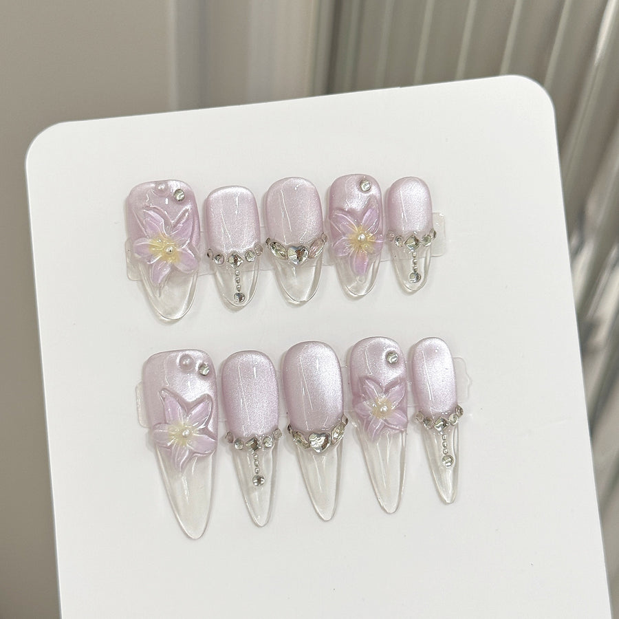 365nails: "Lilac Dream" – 3D Floral Butterfly Handmade Stiletto Nails