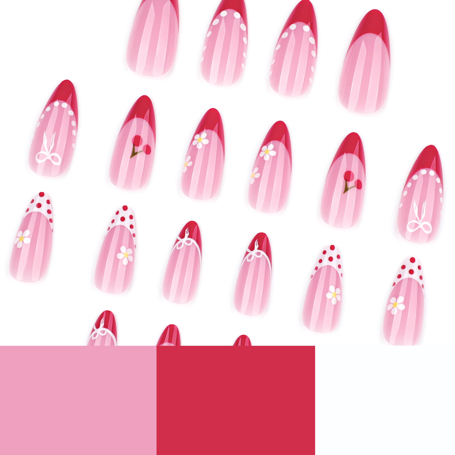 法式紅 短款杏仁形穿戴甲 甜美熱賣 批發｜365nails