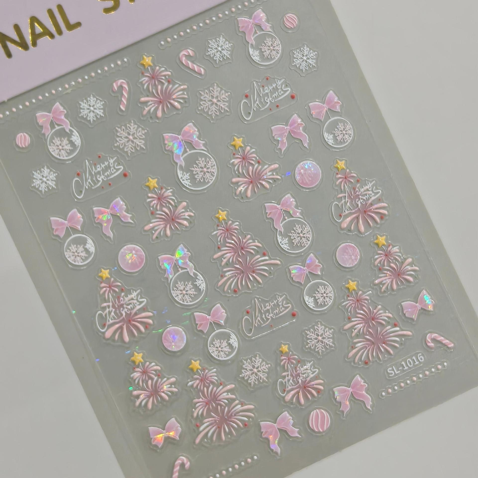 Fireworks Christmas Ball Nail Art Sticker 5D Embossed Three-dimensional Shell Light Christmas Fireworks Nail Sticker Ornament SL