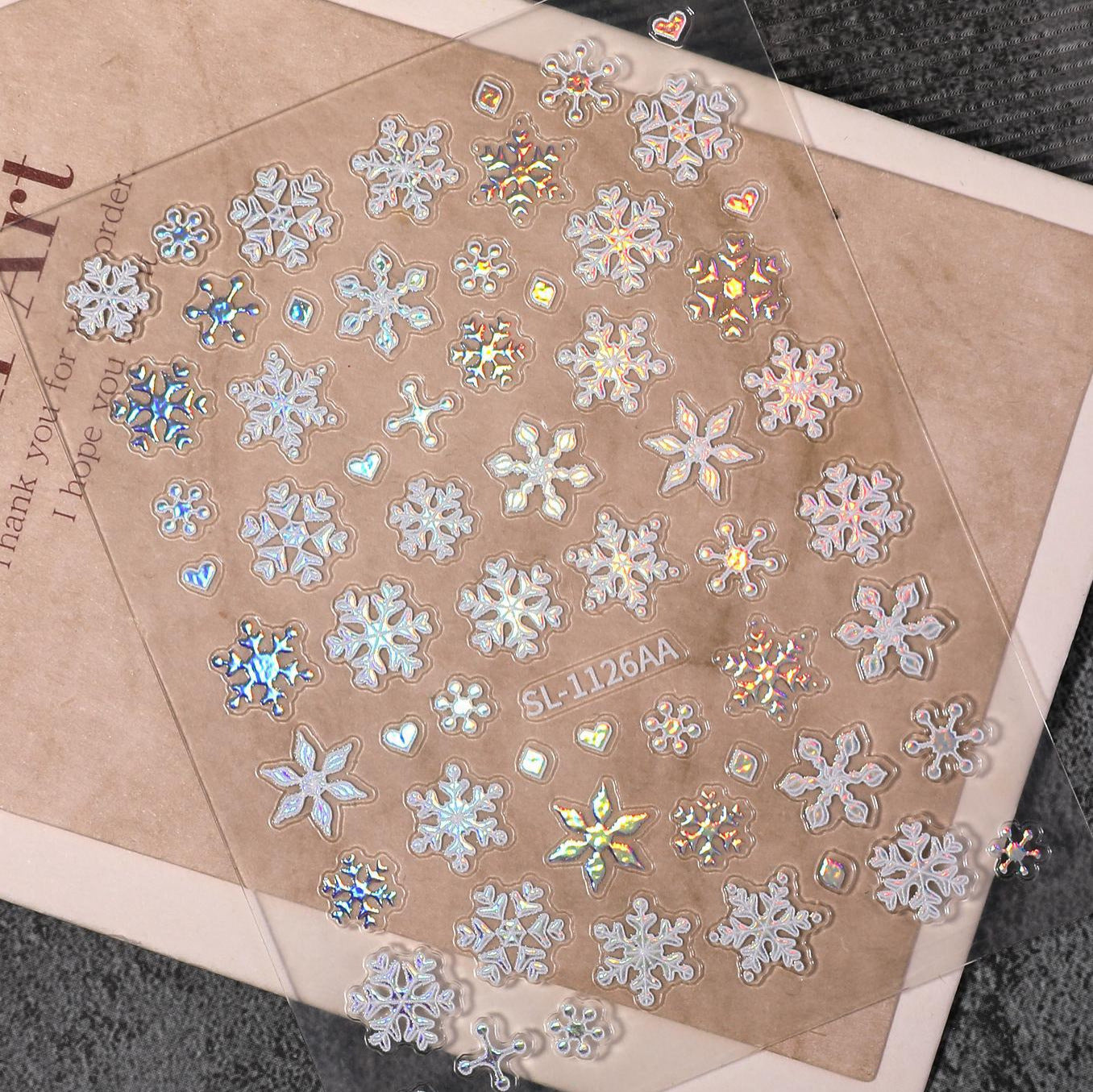 Winter Laser Snowflake Nail Art Sticker 5D Embossed Aurora Christmas Snowflake DIY Nail Sticker Ornament SL