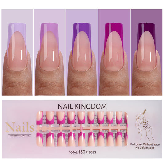 Nail Tips French press on nails, popular in Europe and the United States, five-color seamless 150 pieces, boxed removable nail prefabricated patch nail art piece