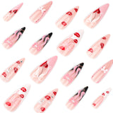 Sweet pink bow red lip print heart press-on nails