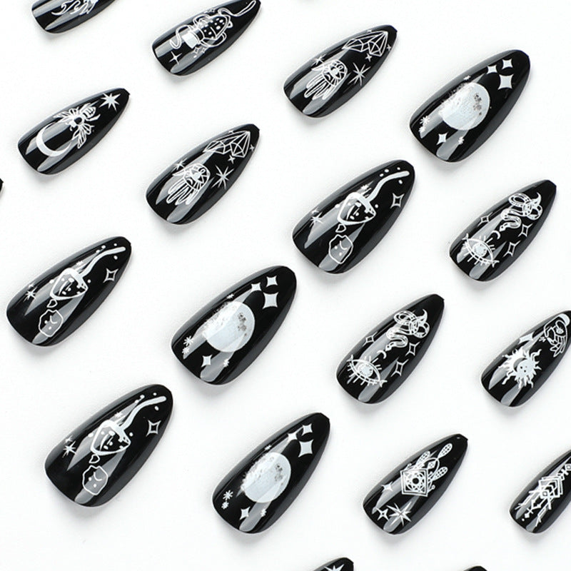 Nail art pieces Star and moon snake pattern Fake nail pieces Wholesale Nail art pieces Wholesale Wear nail Removable manicure｜365nails