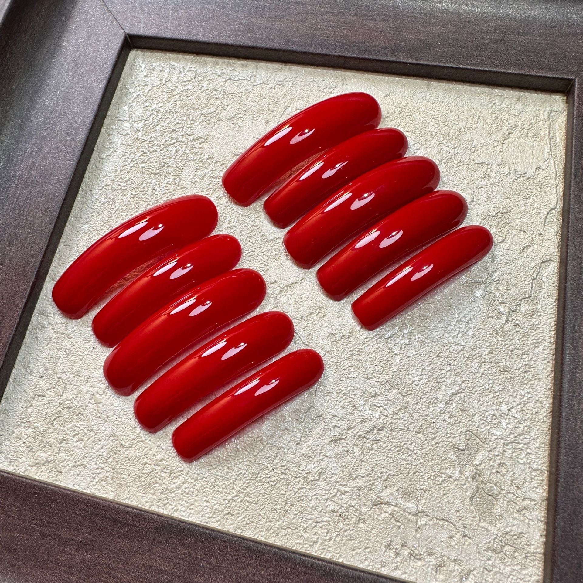 Glossy Red Curved Long Press On Nails