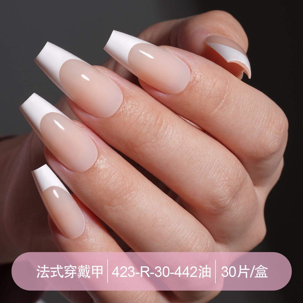 Press on nails French trapezoidal simple high-end sense 30 pieces box detachable fake nail finished pre-made manicure