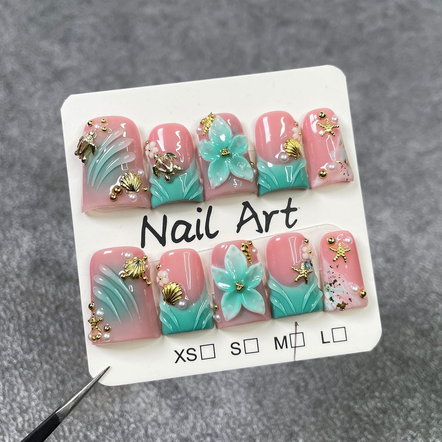Aqua Bloom Seashell Series Press-On Nails