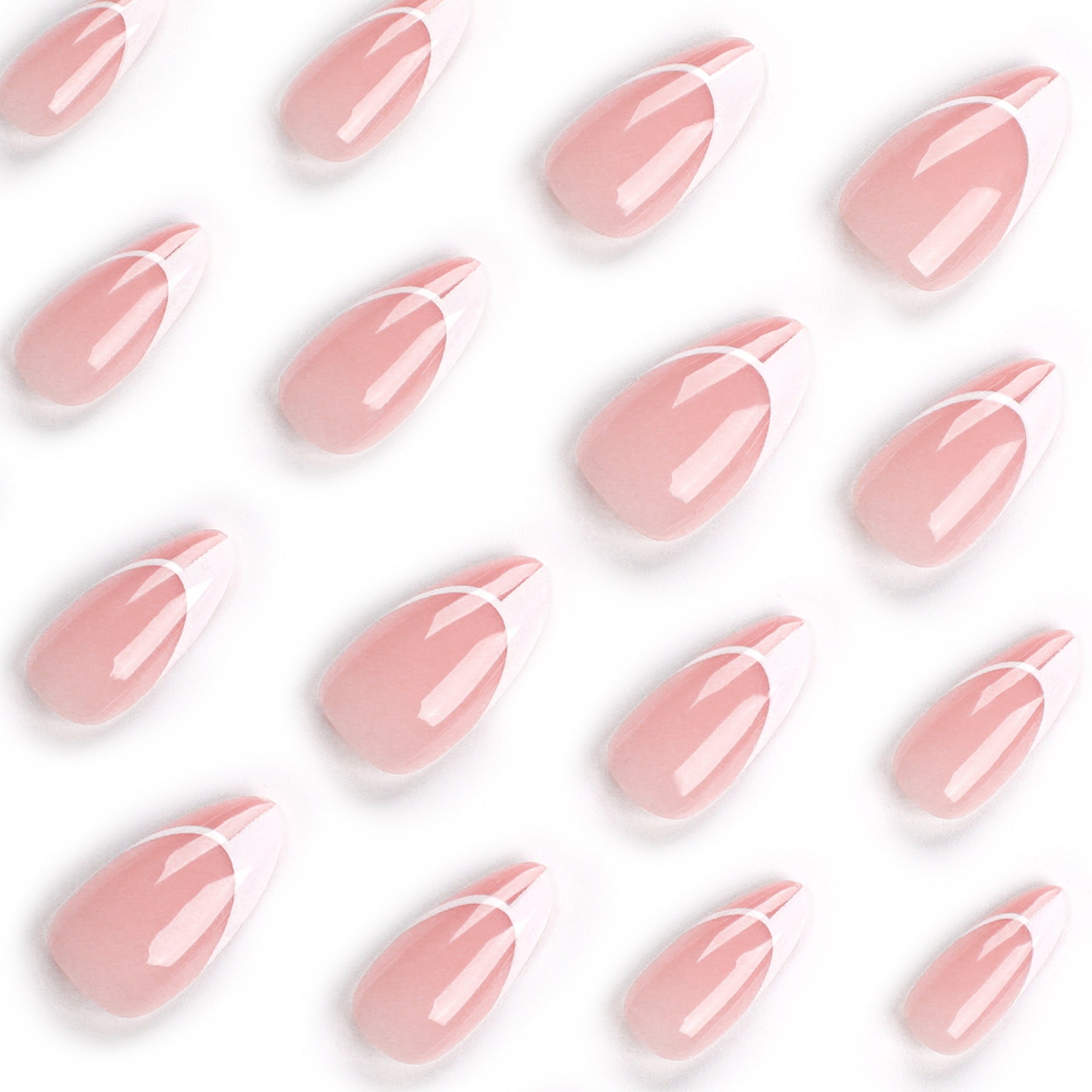 Unha francesa simples com emenda de borda branca, peça de unha nude amêndoa, peça de unha vestível, unha prensada｜365nails