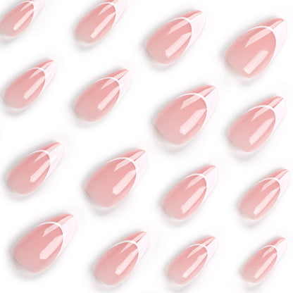 Simple French white edge splicing wearable nail almond nude nail piece wearable nail piece pressed on nail｜365nails