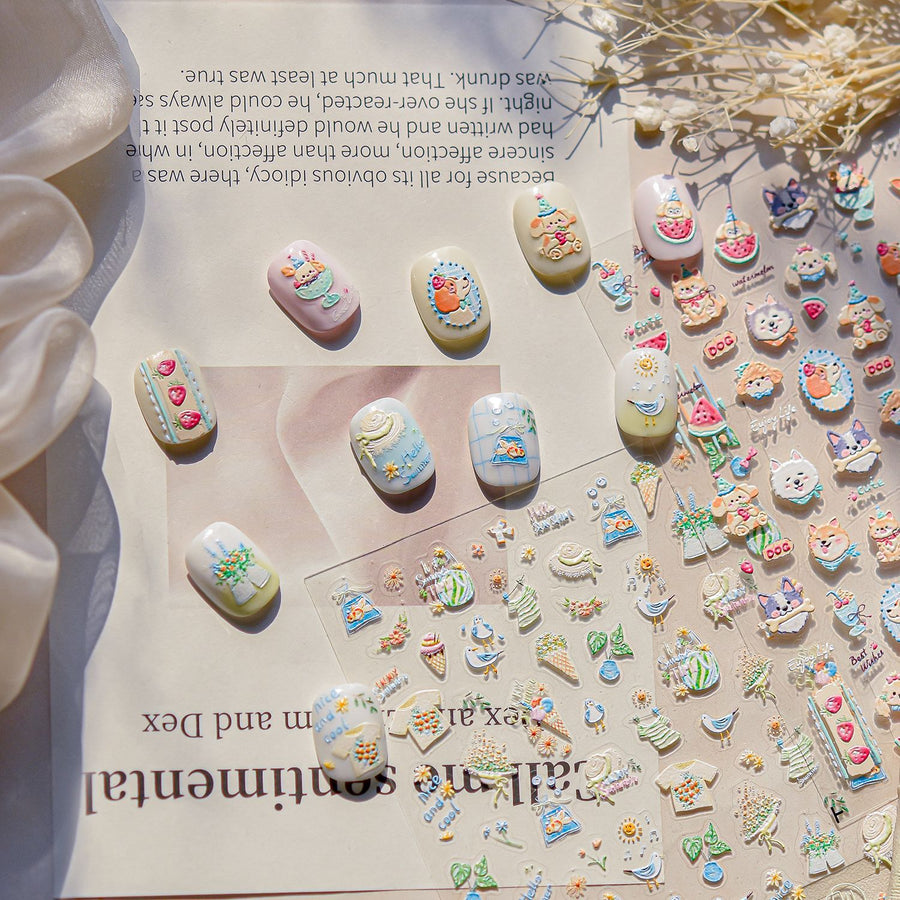 Summer Beach & Dessert Collection: "Seaside Sweet" – 3D Embossed Nail Sticker