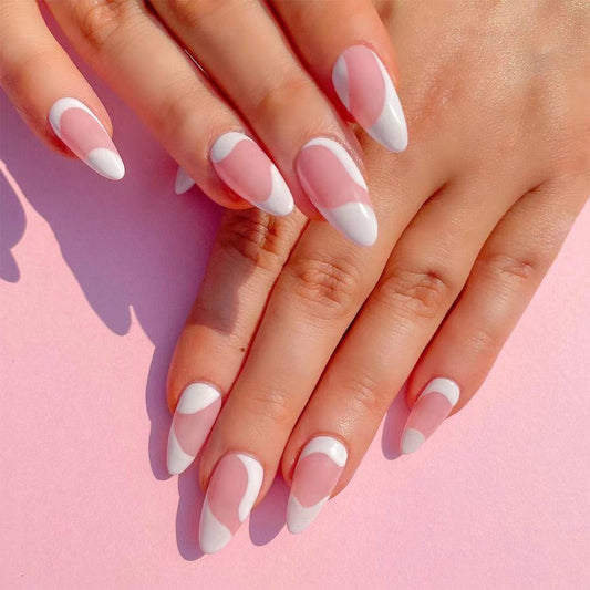 Série simples unha francesa branca prensada unha postiça unha removível peça de unha ｜365nails