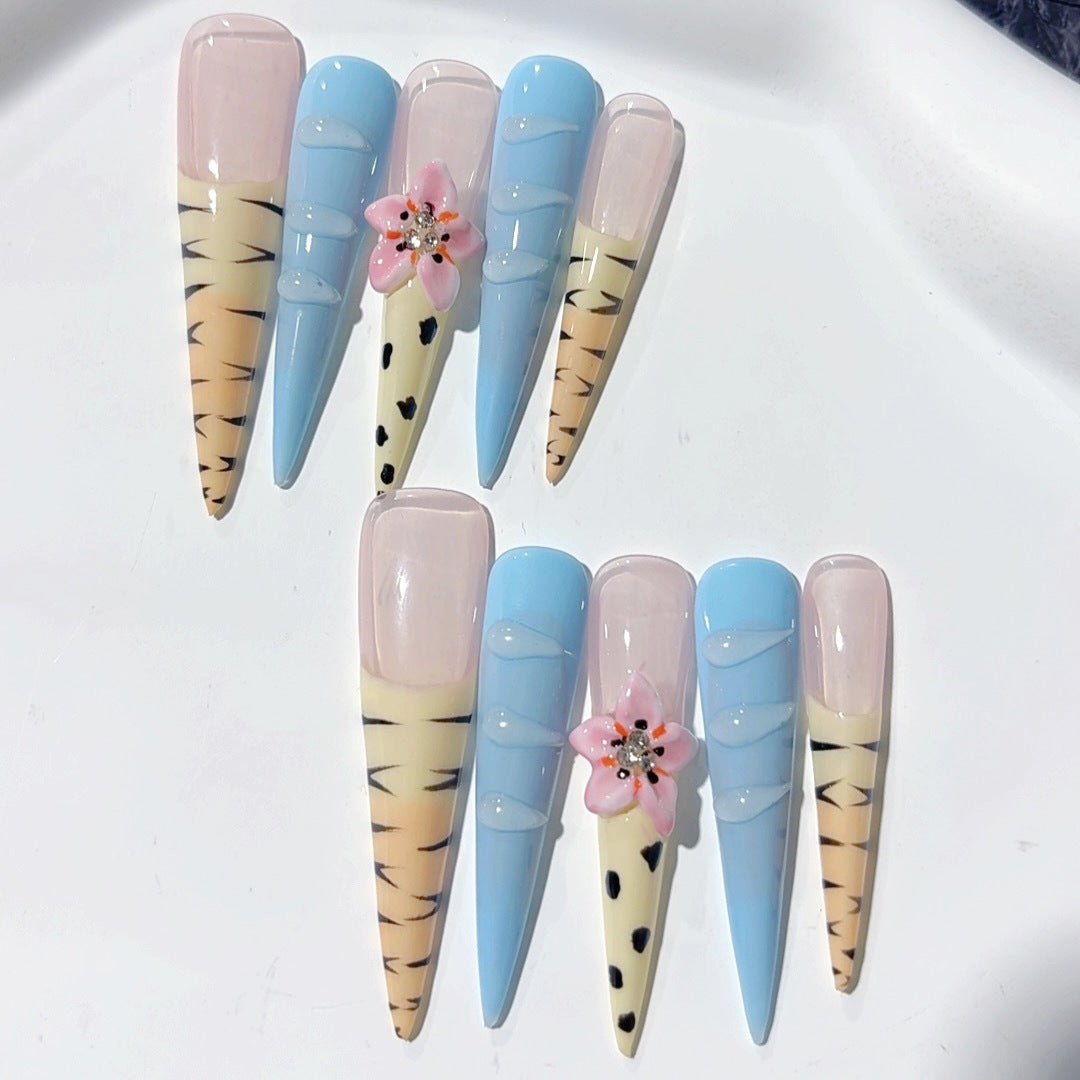 Leopard Floral Extra Long Stiletto Press On Nails