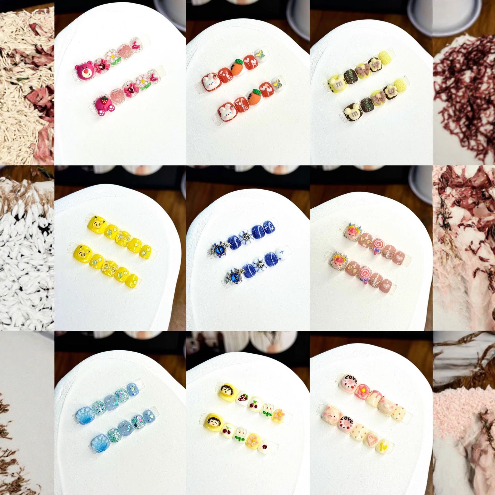 Cute Candy Cartoon Kids Press On Nails Mixed Style Set