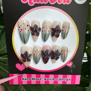 365nails: "Midnight Bloom" – 3D Floral Handmade Stiletto Nails
