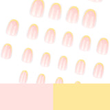 Soft Pink Almond Nails with Yellow French Tip Glow