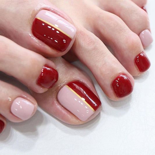 Color matching wine red powder Press on manicure fake nail manicure  foot nail  toenail  removable foot nail｜365nails