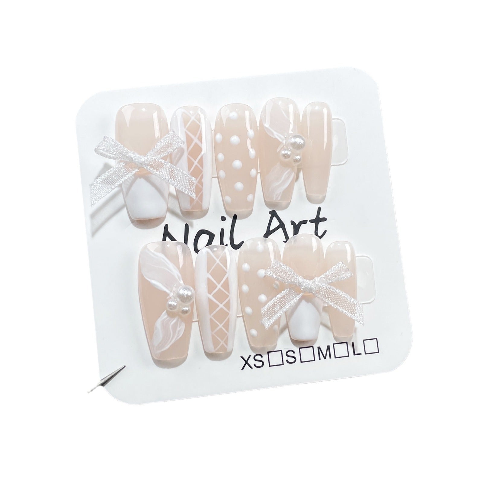 Parche de uñas dulce y lindo hecho a mano con hielo a través de uñas francesas medianas y largas, pegatinas para uñas postizas hechas a mano al por mayor | 365nails