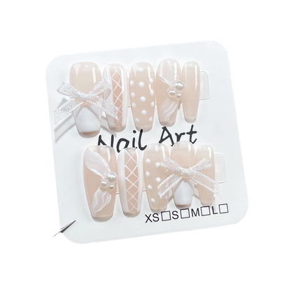 Sweet and cute handmade nail patch ice through French medium and long handmade press-on nails sticker wholesale｜365nails