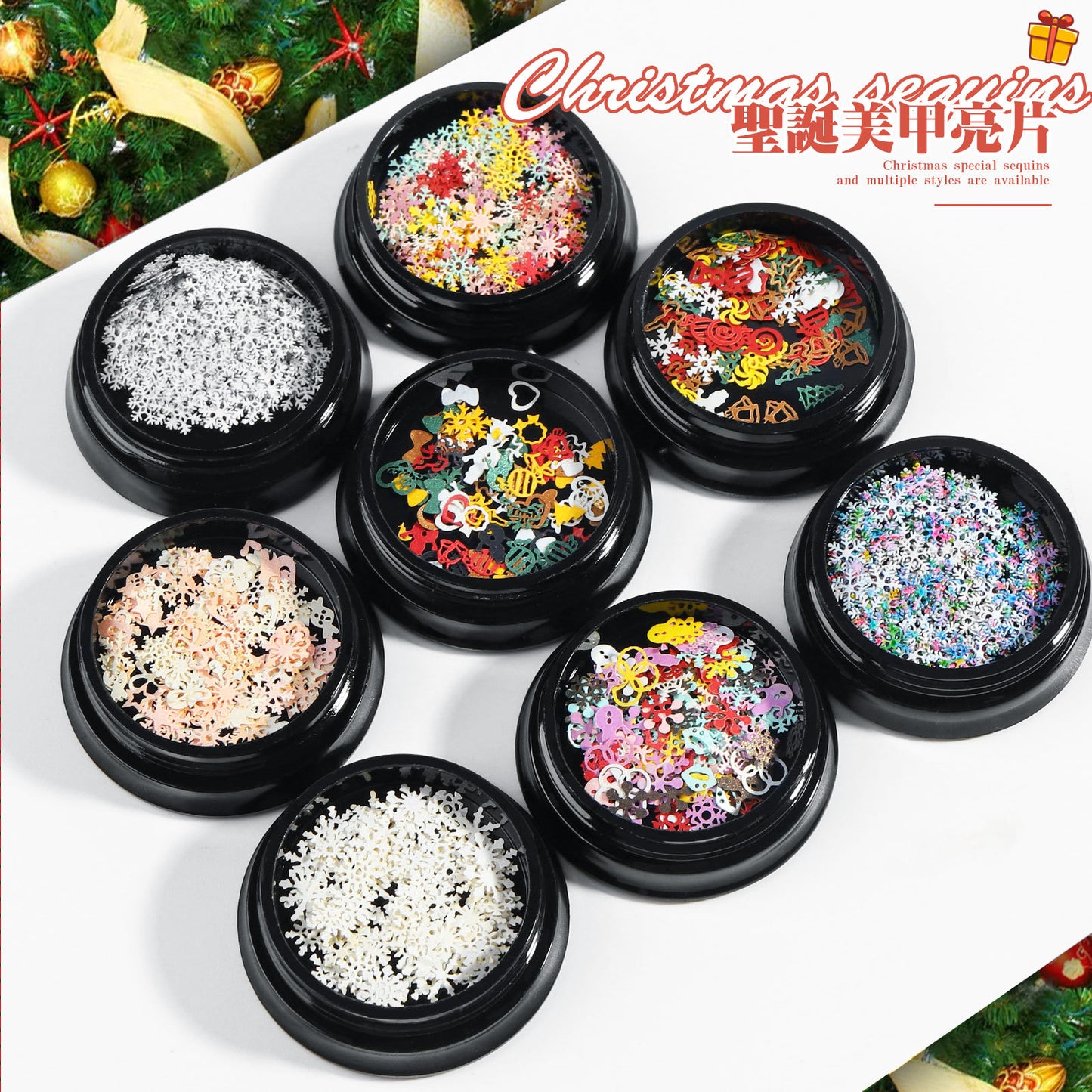 Christmas Snowflake Nail Decoration Sequins for Winter Manicure (MOQ=3)