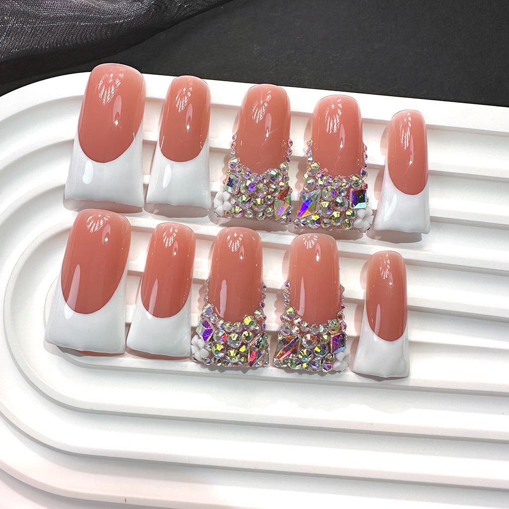 Nude Pink Crystal Duckbill Press-On Nails