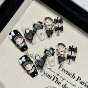 365nails: "Dark Pop Queen" – 3D Doll & Heart Charm Handmade Medium Coffin Nails