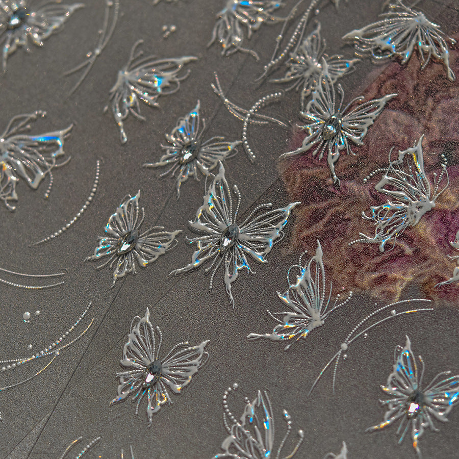 Crystal Butterfly Collection: "Ethereal Wings" – 3D Embossed Nail Sticker
