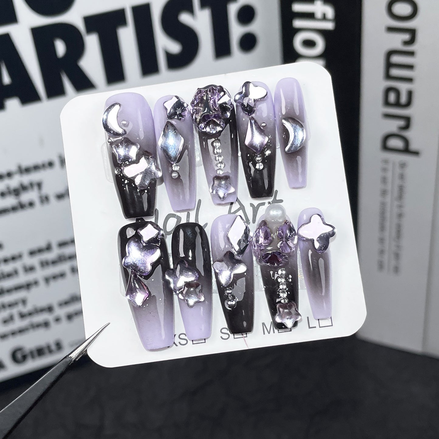 Pistola de spray para unhas feita à mão, mudança gradual, pilha de diamante, roxo escuro, atmosfera, sensação longa, adesivo de unha com sensação avançada｜365nails