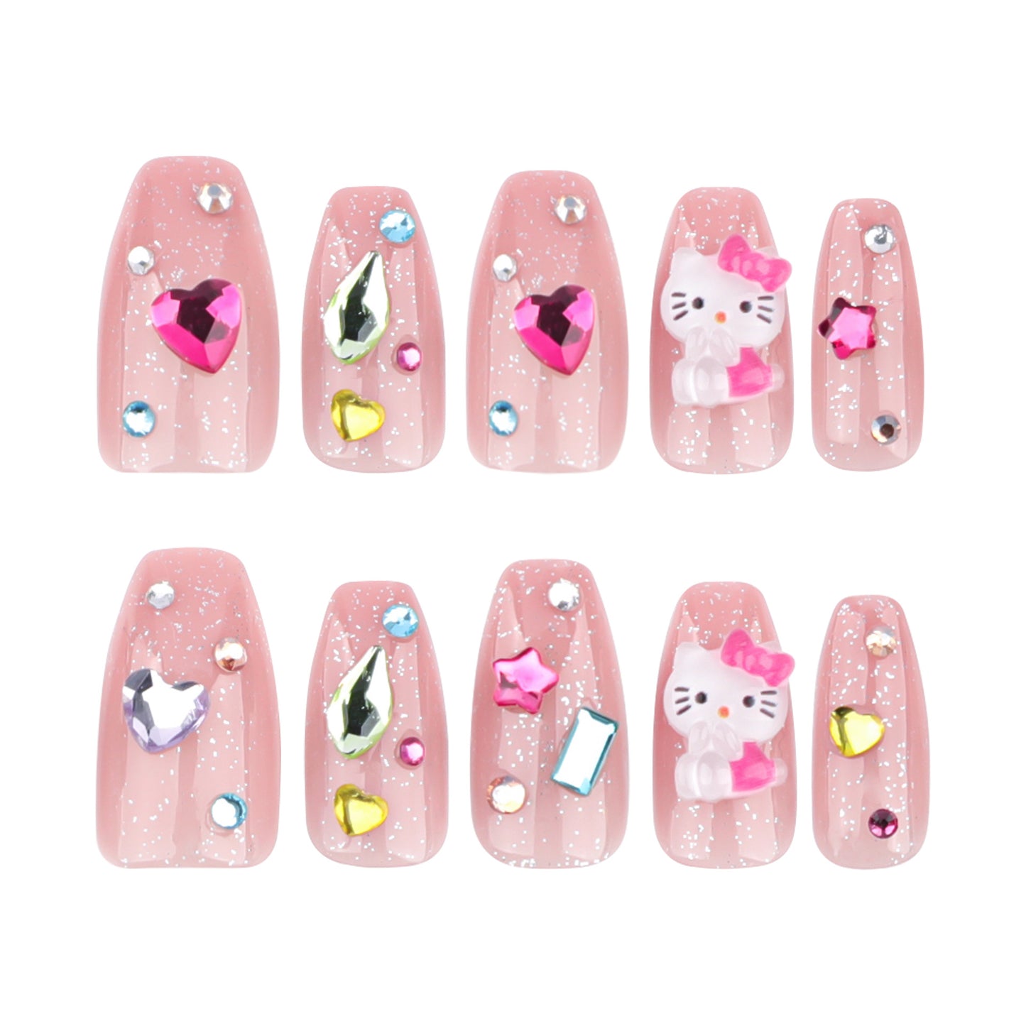 pure desire wind manicure nail piece Japanese sweet sparkling diamond gem  short ballet fake nail｜365nails