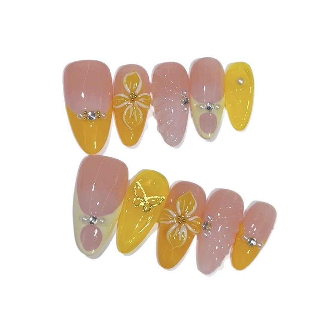 Spring Bloom Series: "Butterfly Lemonade" – Almond Handmade Press-on Nails