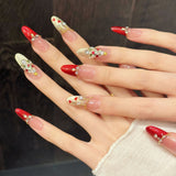 Festive Red Gold Rhinestone Gradient Christmas Press On Nails