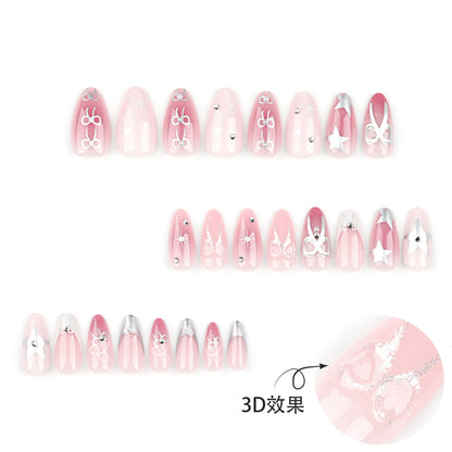 French almond nail patch explosion bow  blush star manicure ｜365nails