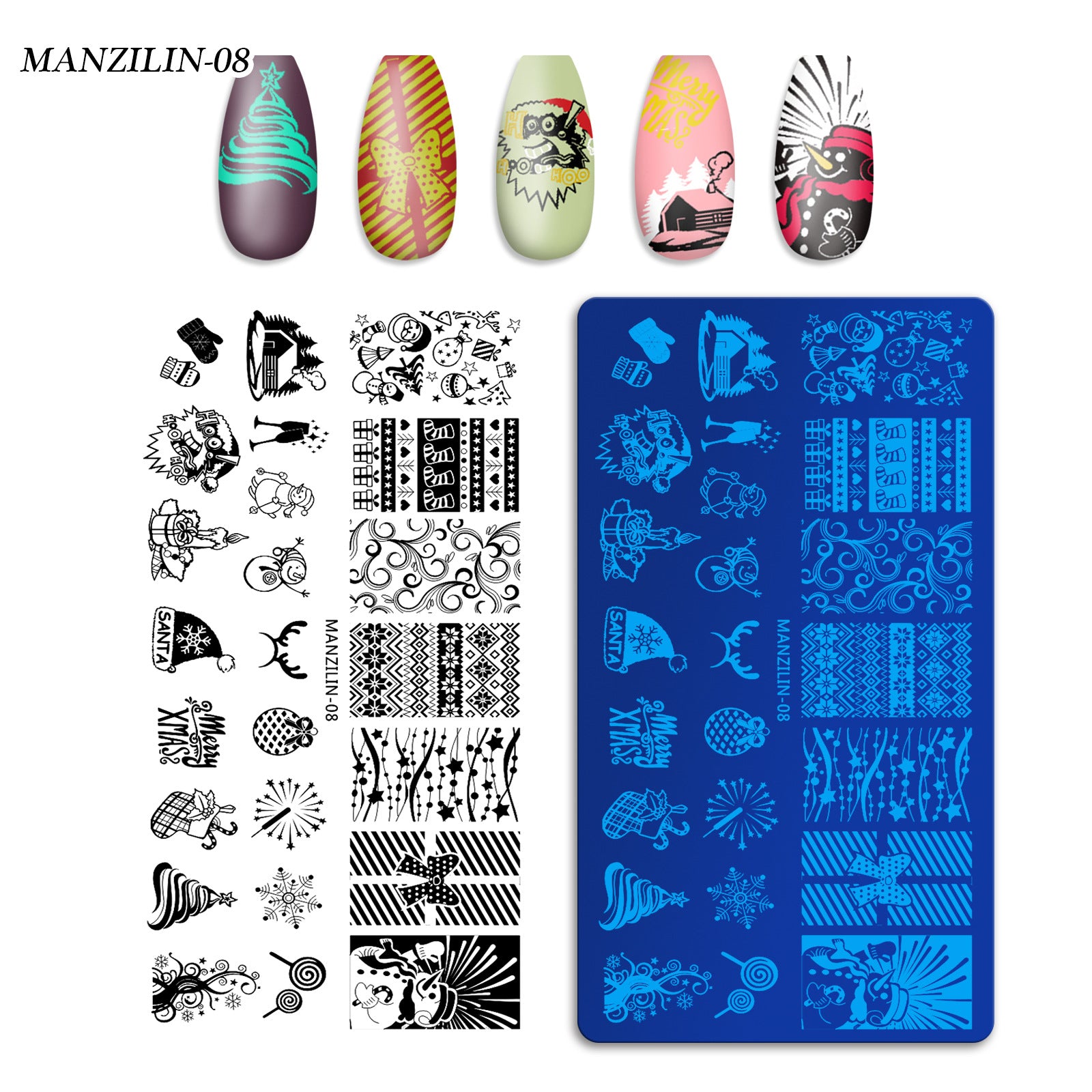 Christmas Nail Stamping Plate Set with Festive Holiday Designs (MOQ=3)