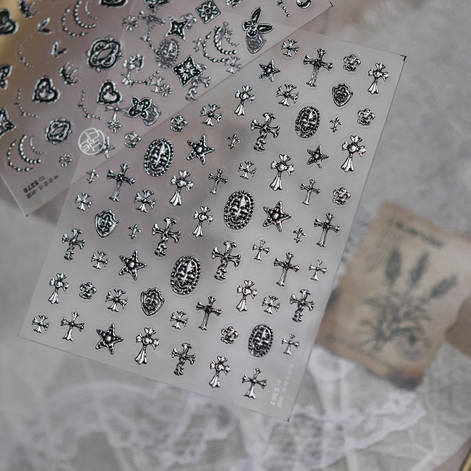 Gothic Cross Silver – Vintage Punk Nail Art Stickers
