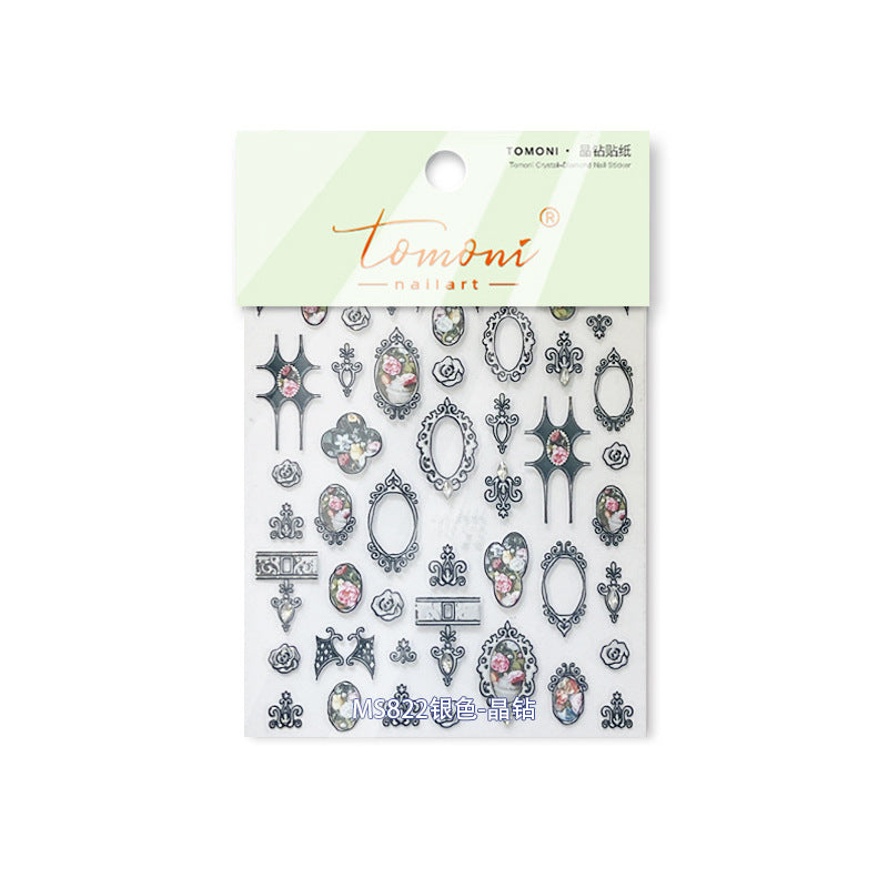 Vintage Frame & Floral: "Antique Crystal" – 3D Embossed Nail Sticker