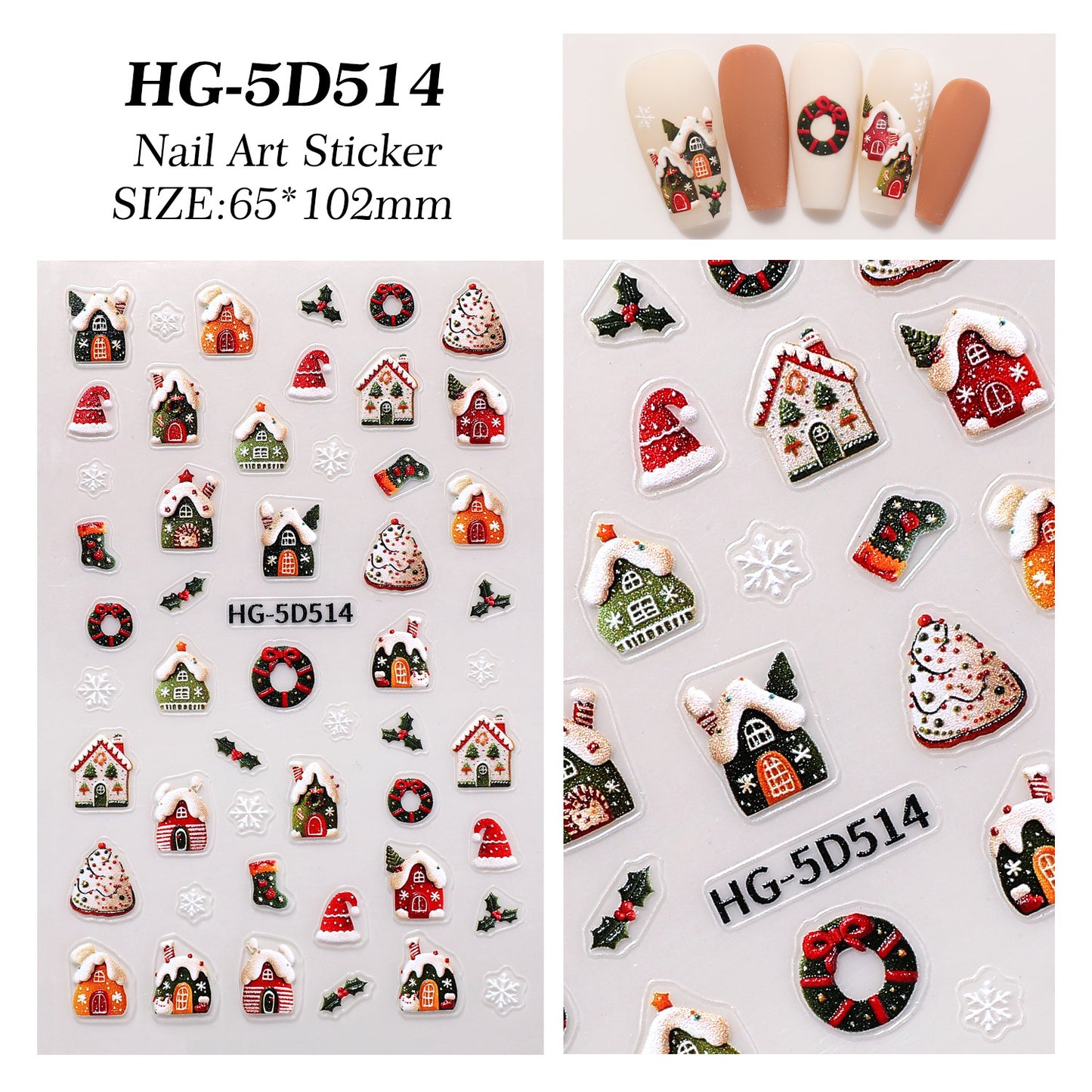 Original Christmas element nail art sticker 5D relief three-dimensional happy Christmas DIY nail sticker jewelry HG model
