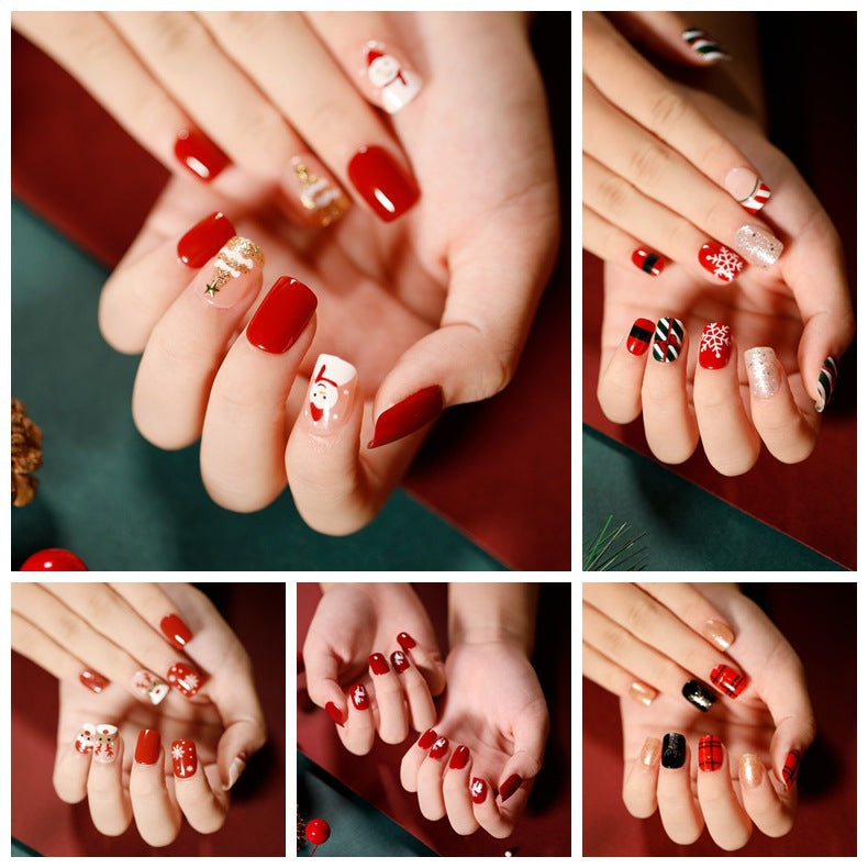 Christmas press on nails snowflake love snowman manicure short almond bow  long nail wholesale｜365nails