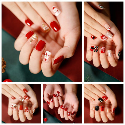 Christmas press on nails snowflake love snowman manicure short almond bow  long nail wholesale｜365nails