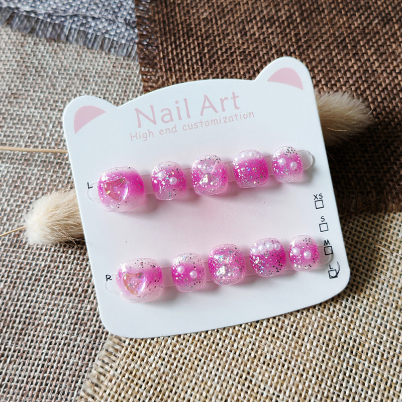365nails-Pink Glitter Kids Series: "閃耀甜心" – 短款方形兒童穿戴甲