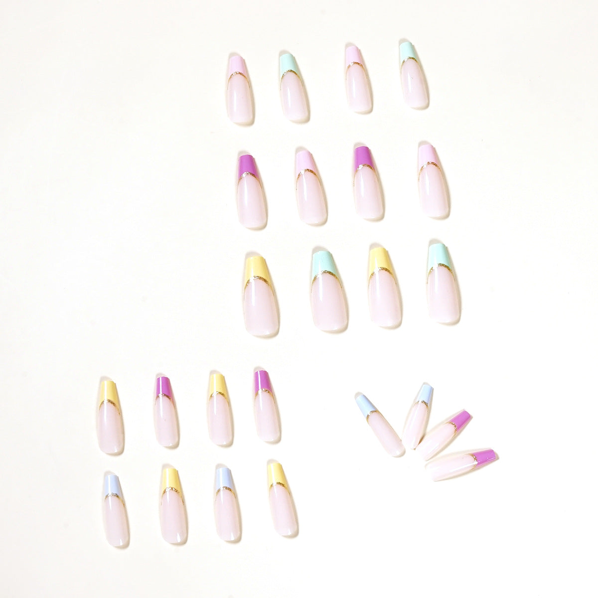 Patch de unha com acabamento artístico da série Rainbow French, removível ｜365nails