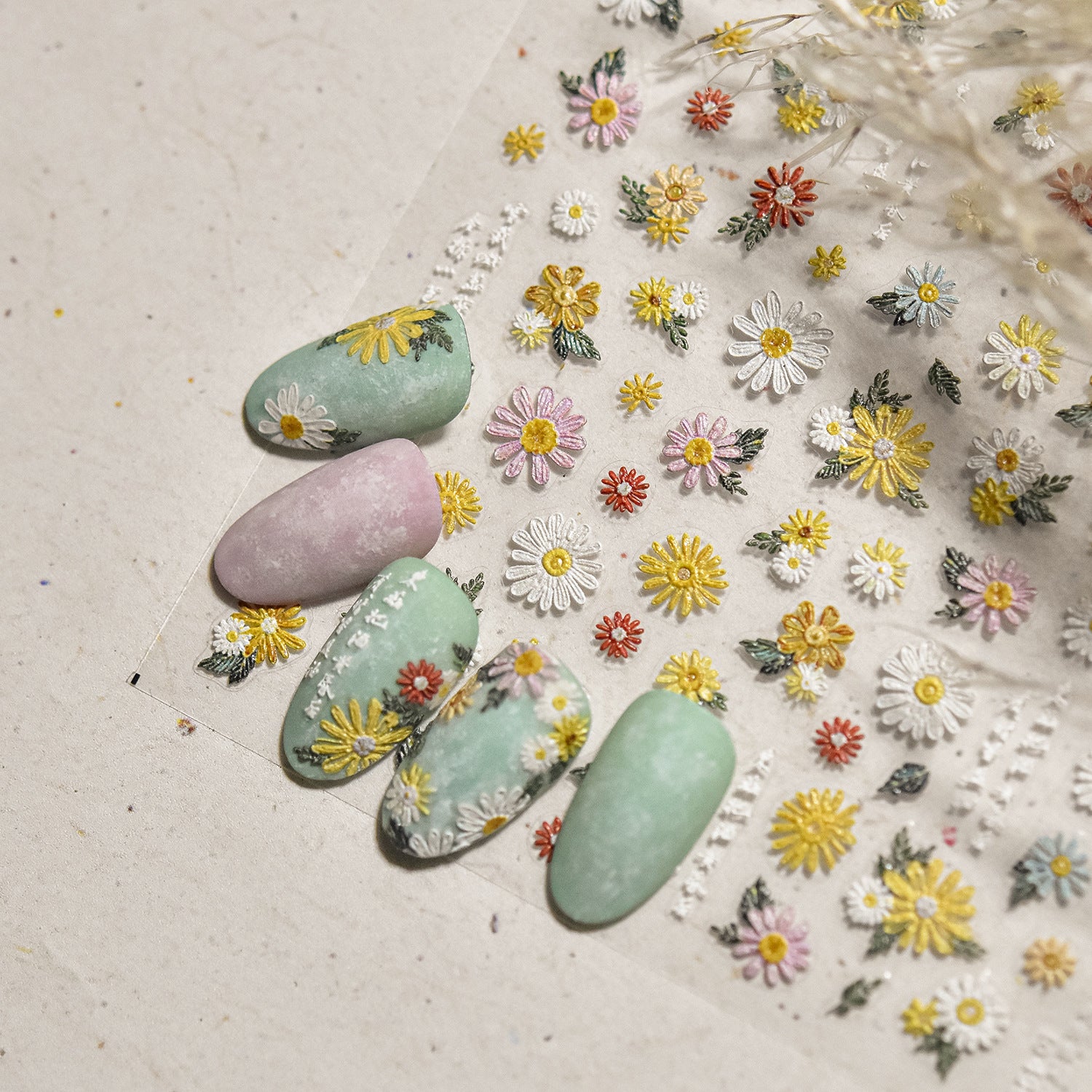 Daisy Collection: "Pastel Daisy" – 3D Embossed Nail Sticker