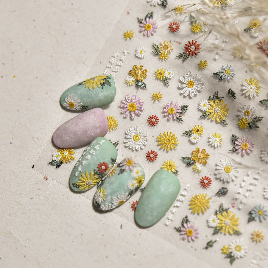 Daisy Collection: "Pastel Daisy" – 3D Embossed Nail Sticker