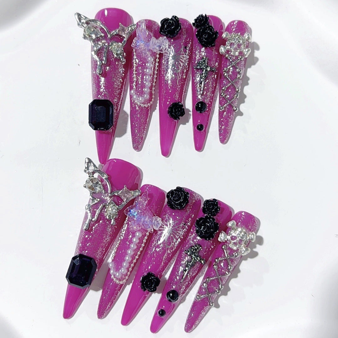 Purple Gothic Rose Crystal Statement Press On Nails