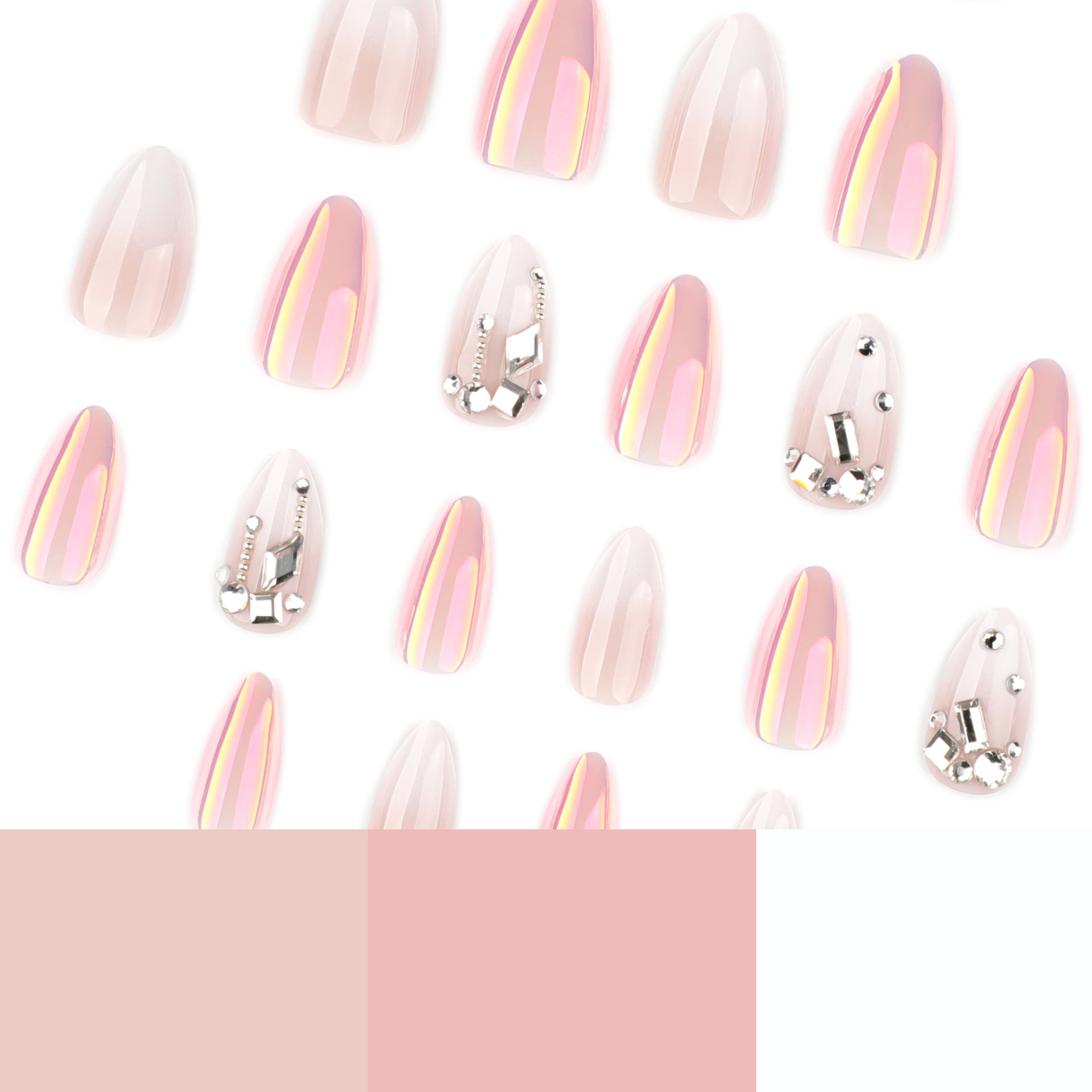 Iridescent Pearl Chrome Crystal Almond Nails