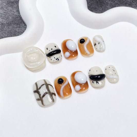 Autumn and winter new caramel smudge nail patch hand pinch three-dimensional  handmade press-on nails wearable nail sticker｜365nails