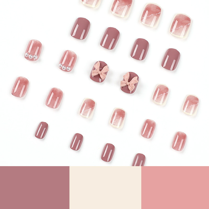 nails piece Press on nails red short nails smudge bow pearl Press on nails piece Wholesale removable nails piece｜365nails