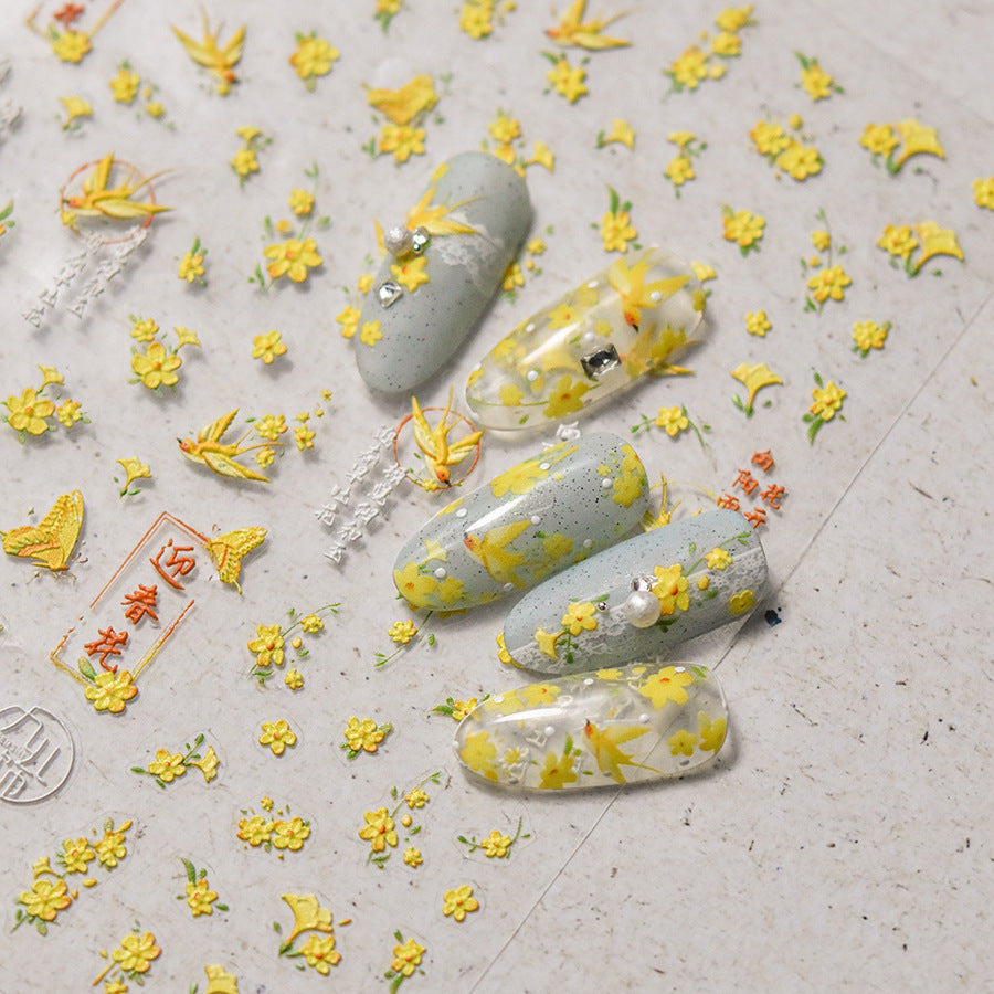 365nails: 초록 잎 & 흰 비둘기 – 네일 아트 스티커