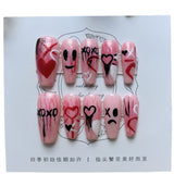 handmade nails dark pink gradient abstract smiley face Song Yuqi same hand-painted nail wear nails | 365nails