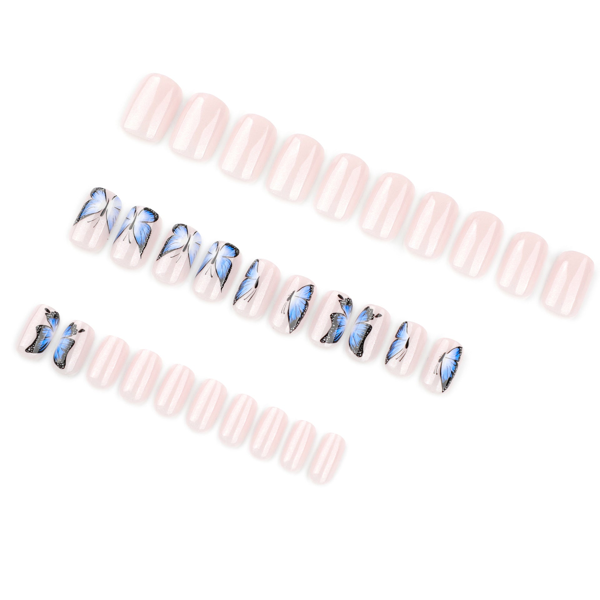 Unhas postiças de borboleta, unhas postiças médias e longas, unhas quadradas de pressão mais vendidas｜365nails