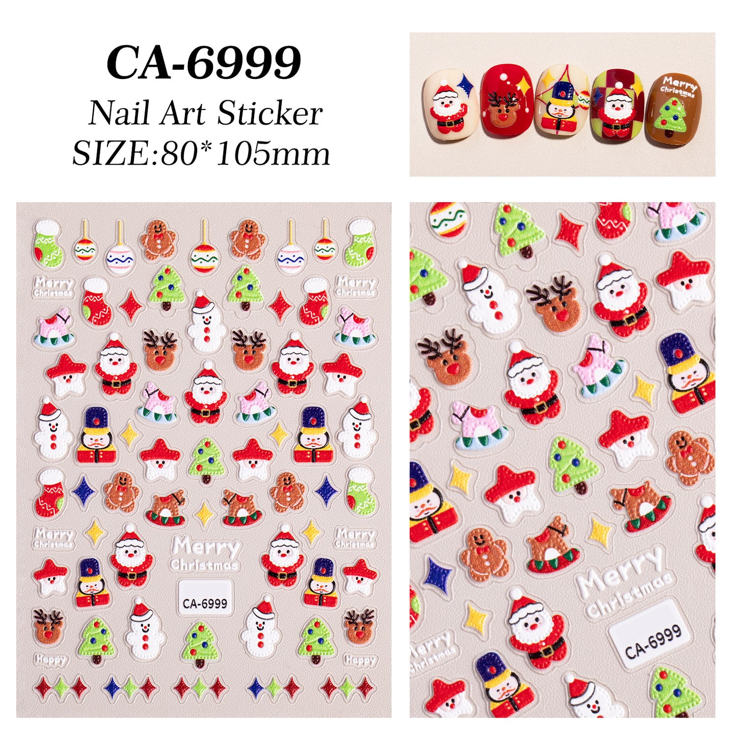 Christmas series nail art sticker 5D relief three-dimensional snowman Christmas tree DIY nail sticker jewelry CA model
